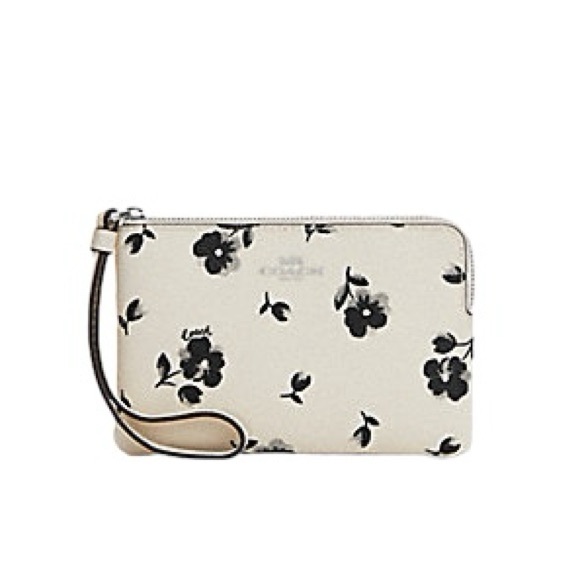 NWT Coach Pop Floral Print Wristlet Corner Zip Silver Chalk - Picture 1 of 4